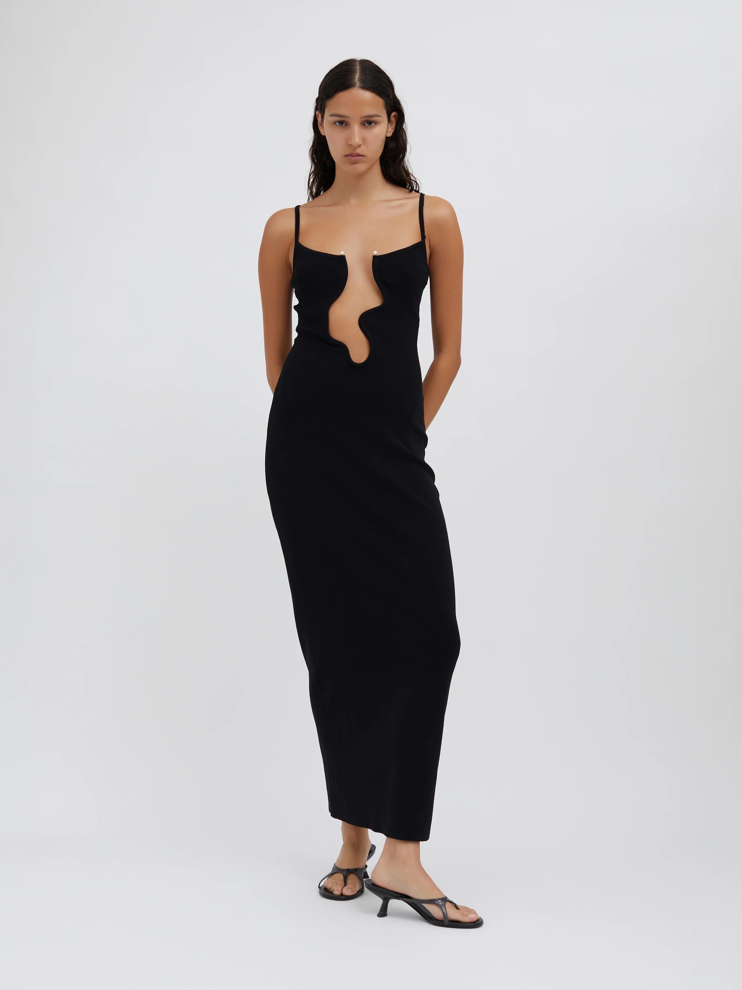 Backless V Neck Sling Maxi Dress