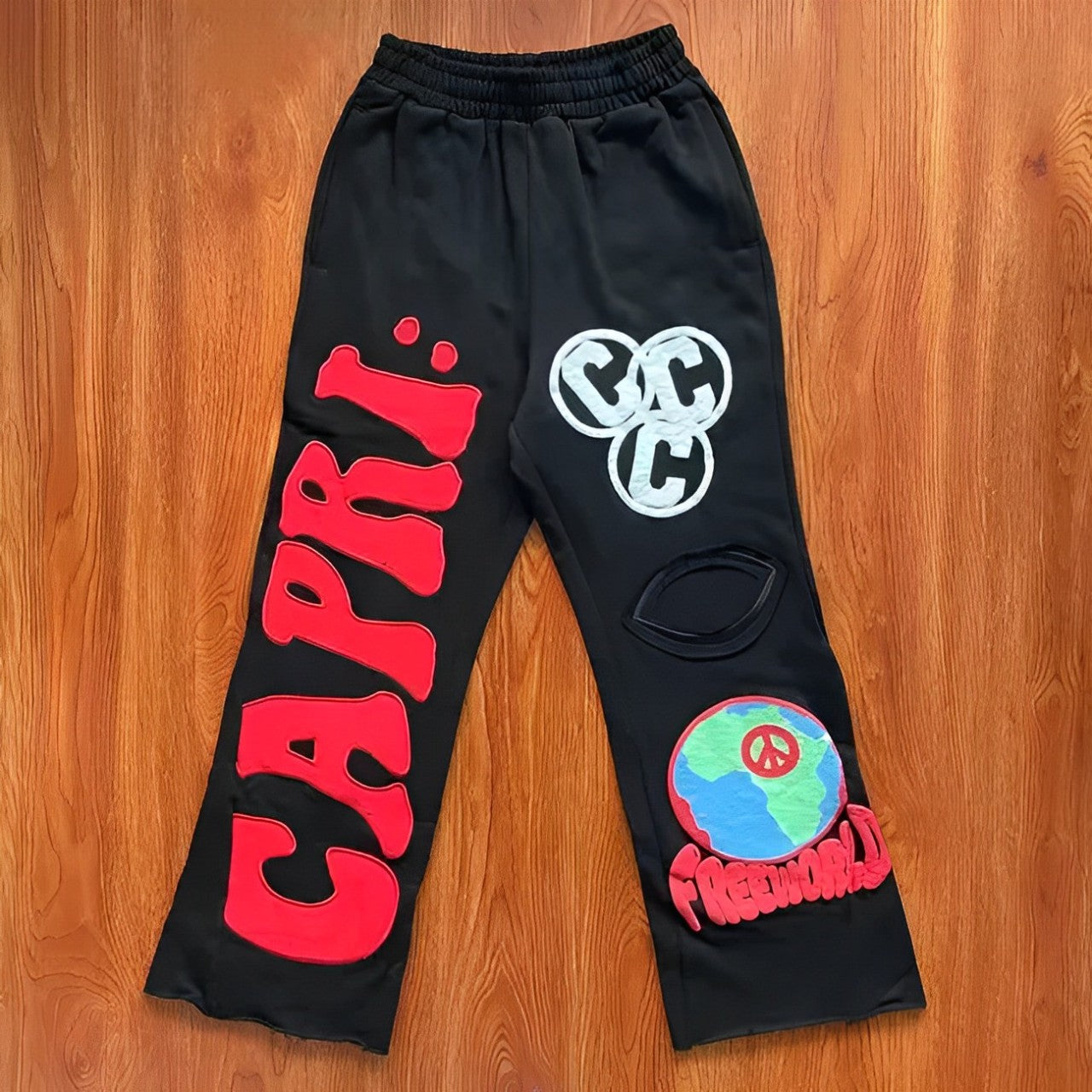 Black Capri "Free The World" Sweatpants