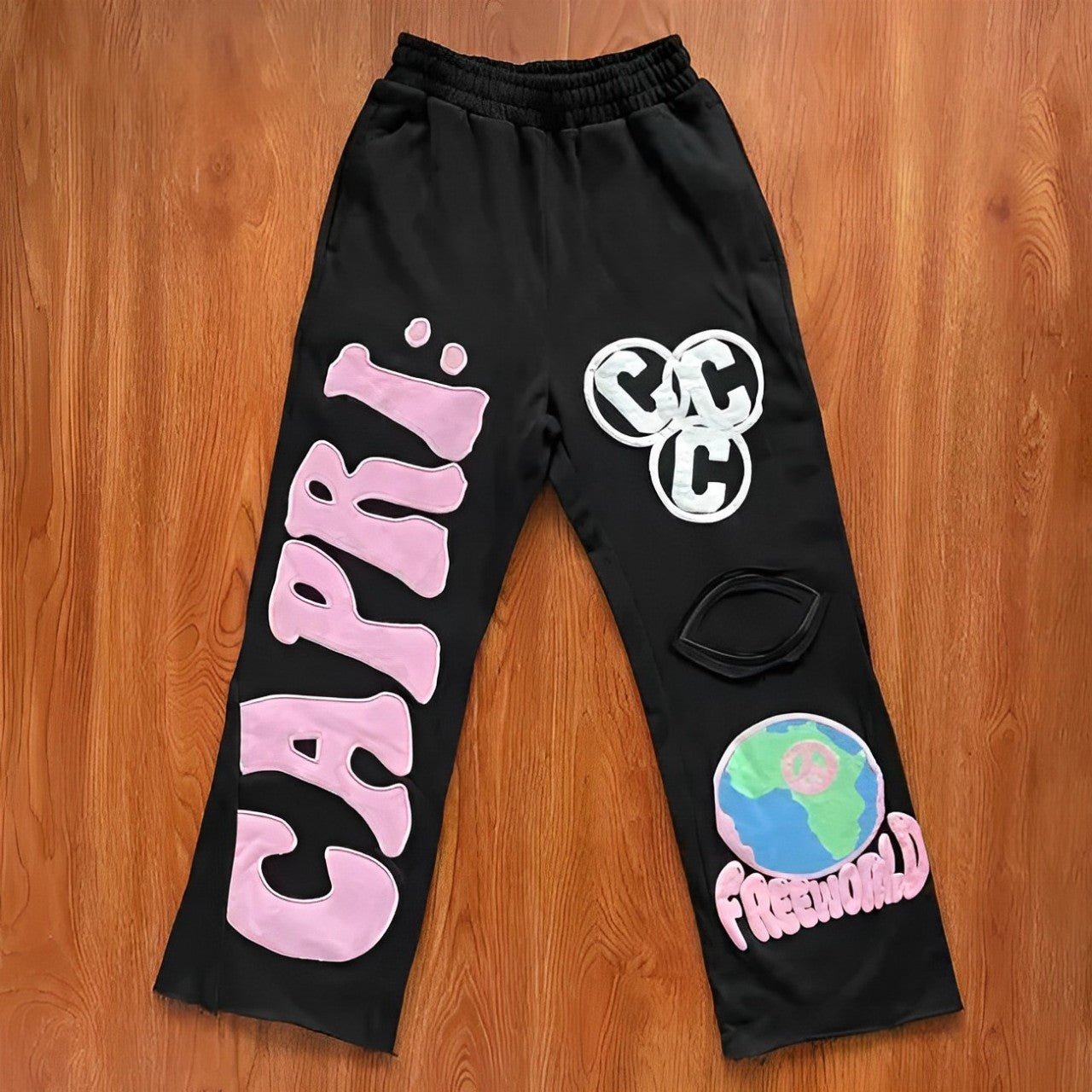 Black Capri "Free The World" Sweatpants