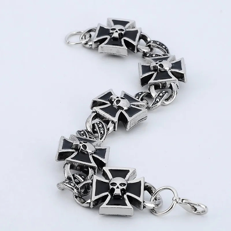 Punk Iron Cross Skull Chain Bracelet