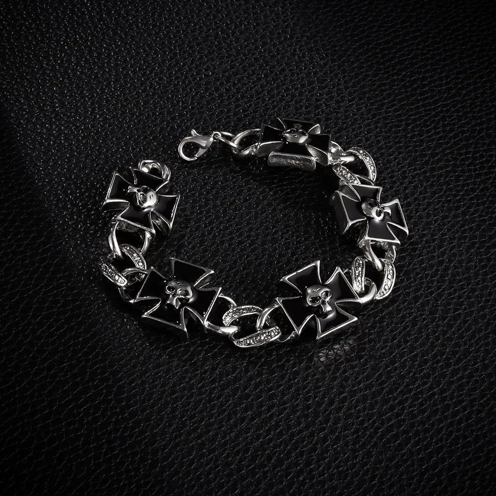 Punk Iron Cross Skull Chain Bracelet