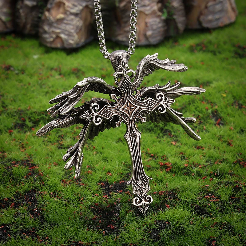 Angel Wings Cross Pendant Necklace