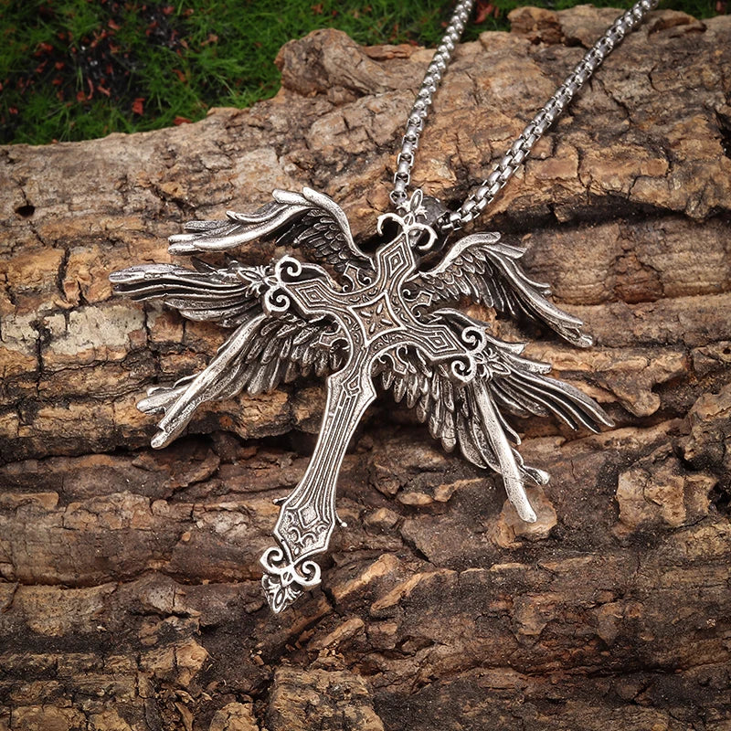 Angel Wings Cross Pendant Necklace