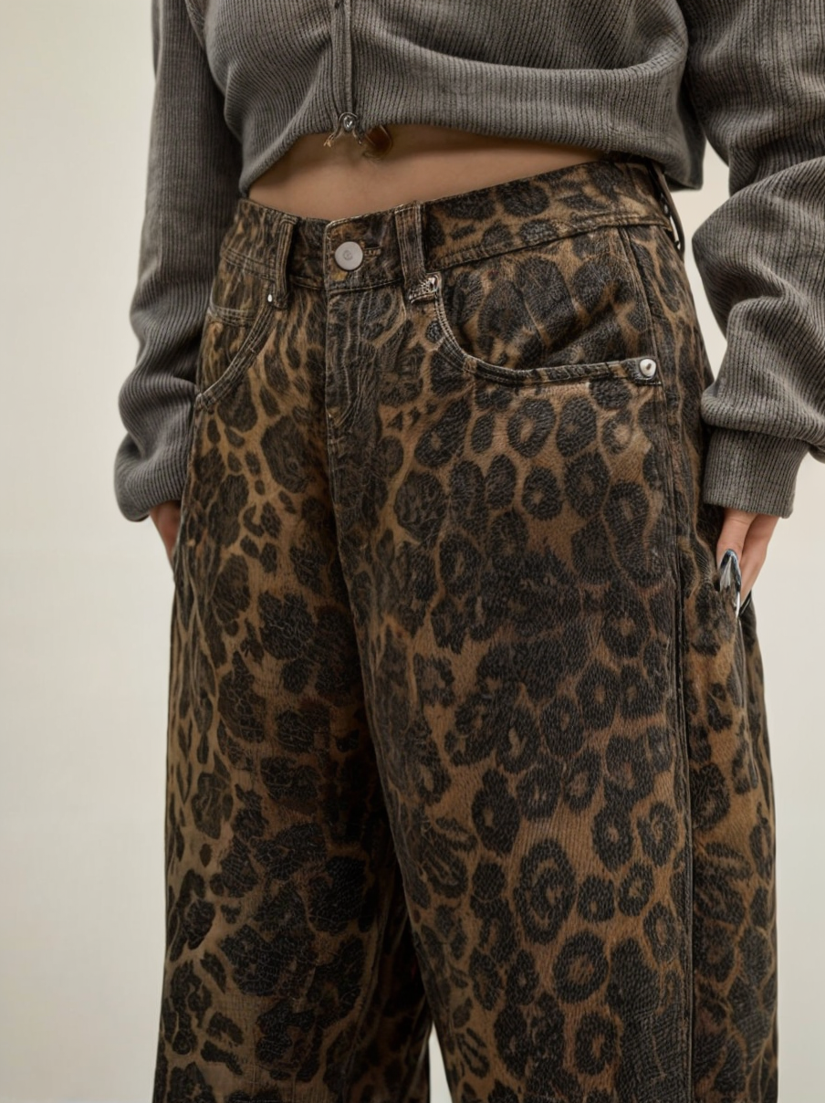 Vintage Leopard Print Low Rise Jeans