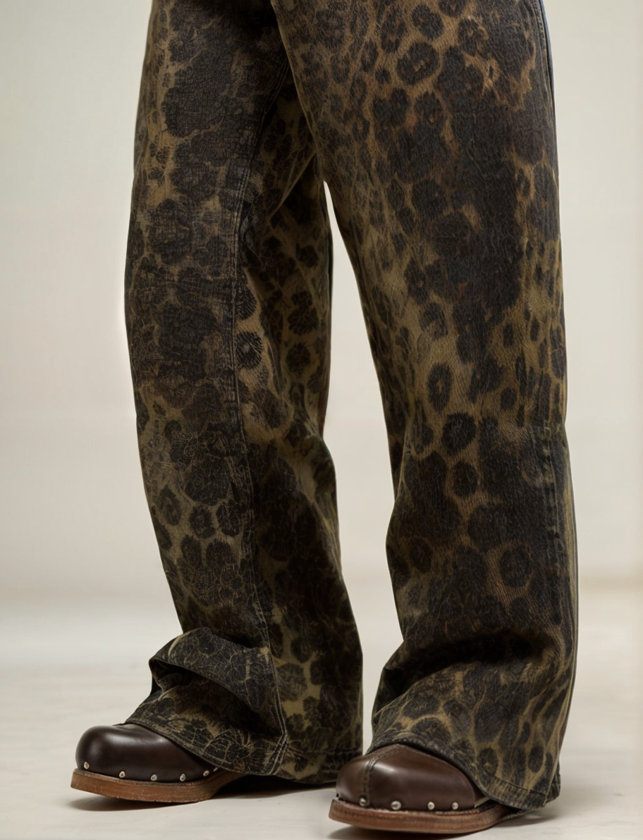 Vintage Leopard Print Low Rise Jeans