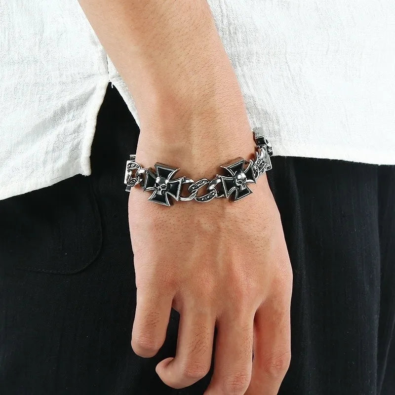 Punk Iron Cross Skull Chain Bracelet