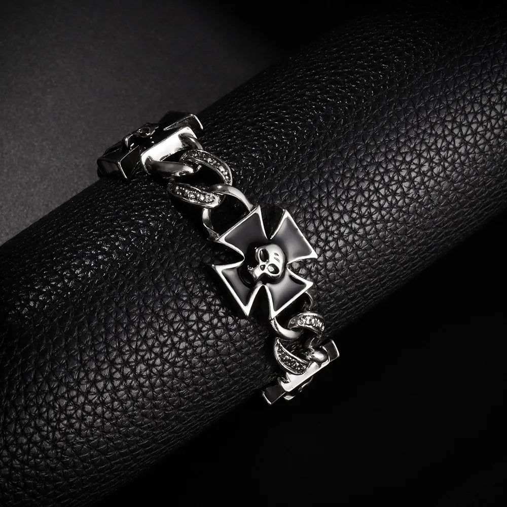 Punk Iron Cross Skull Chain Bracelet