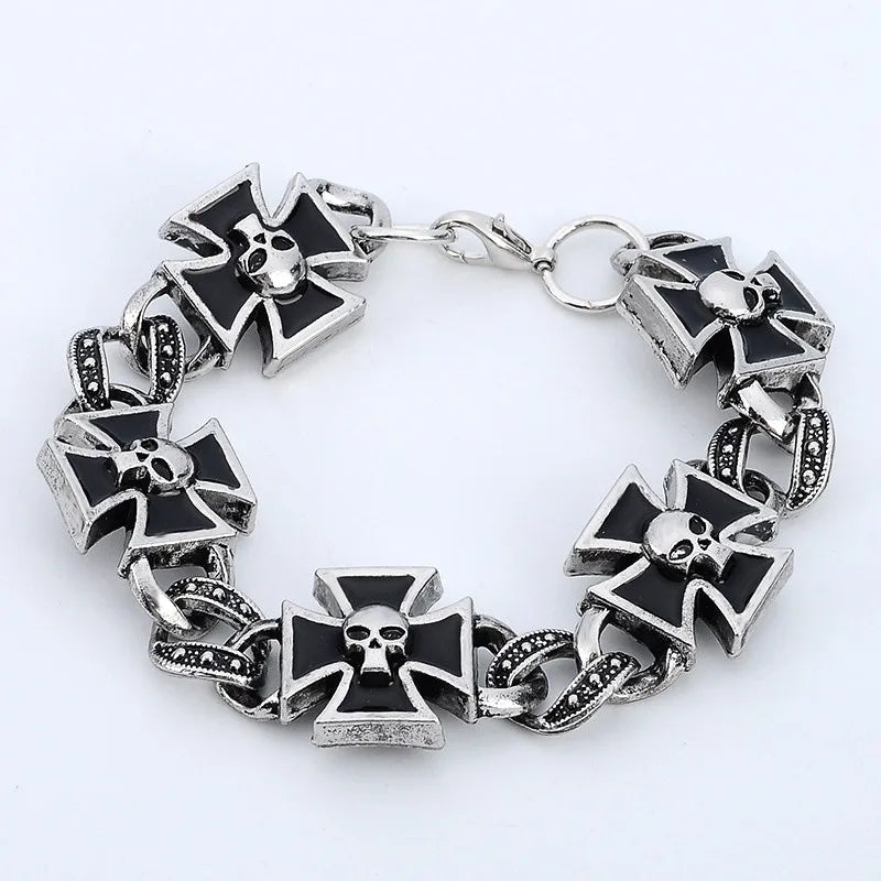 Punk Iron Cross Skull Chain Bracelet