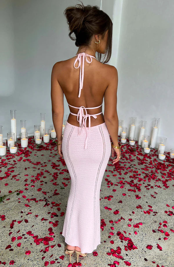 Crochet Knitted Backless V Neck Bodycon Dress