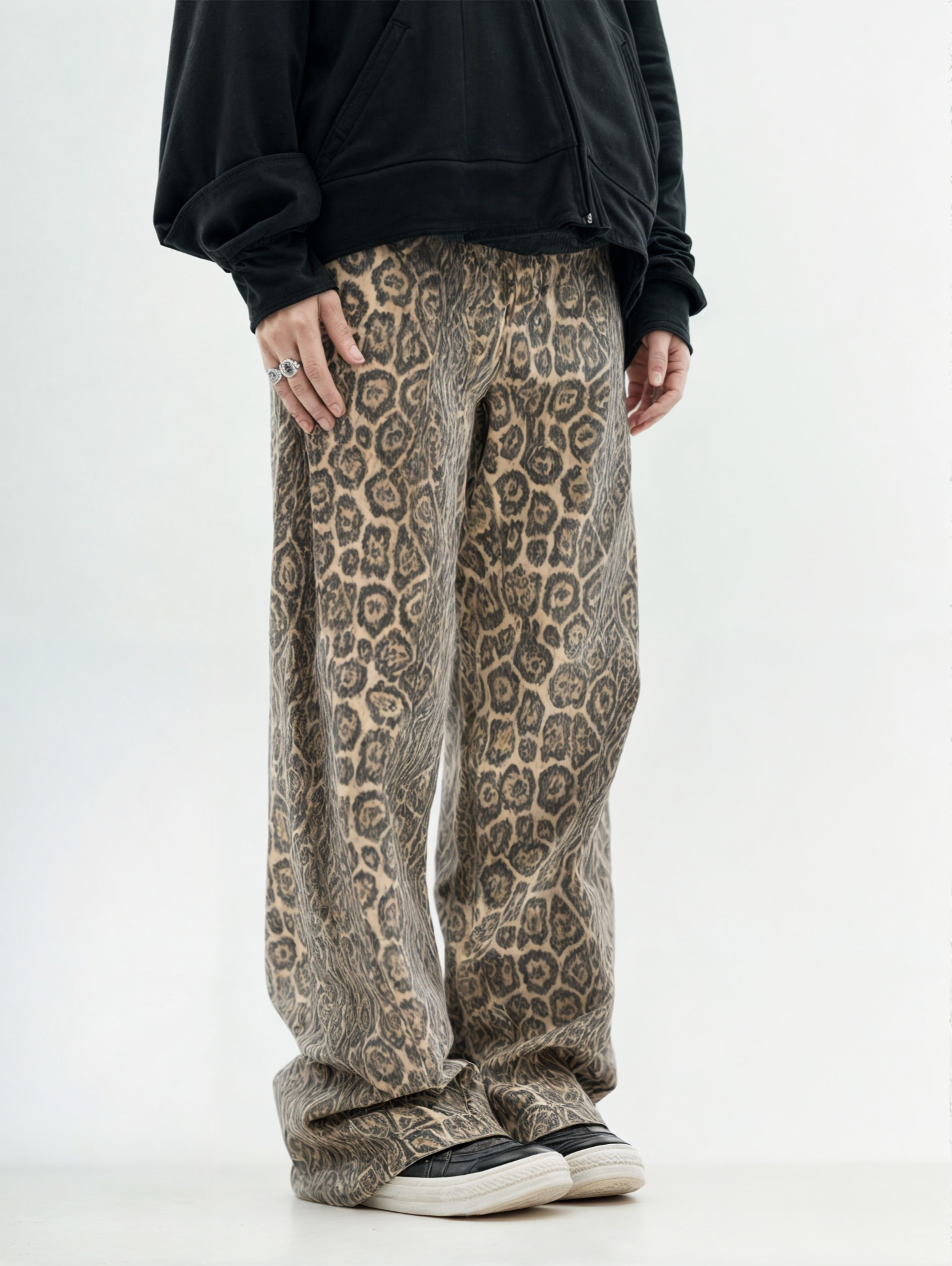 Vintage Leopard Print Low Rise Jeans